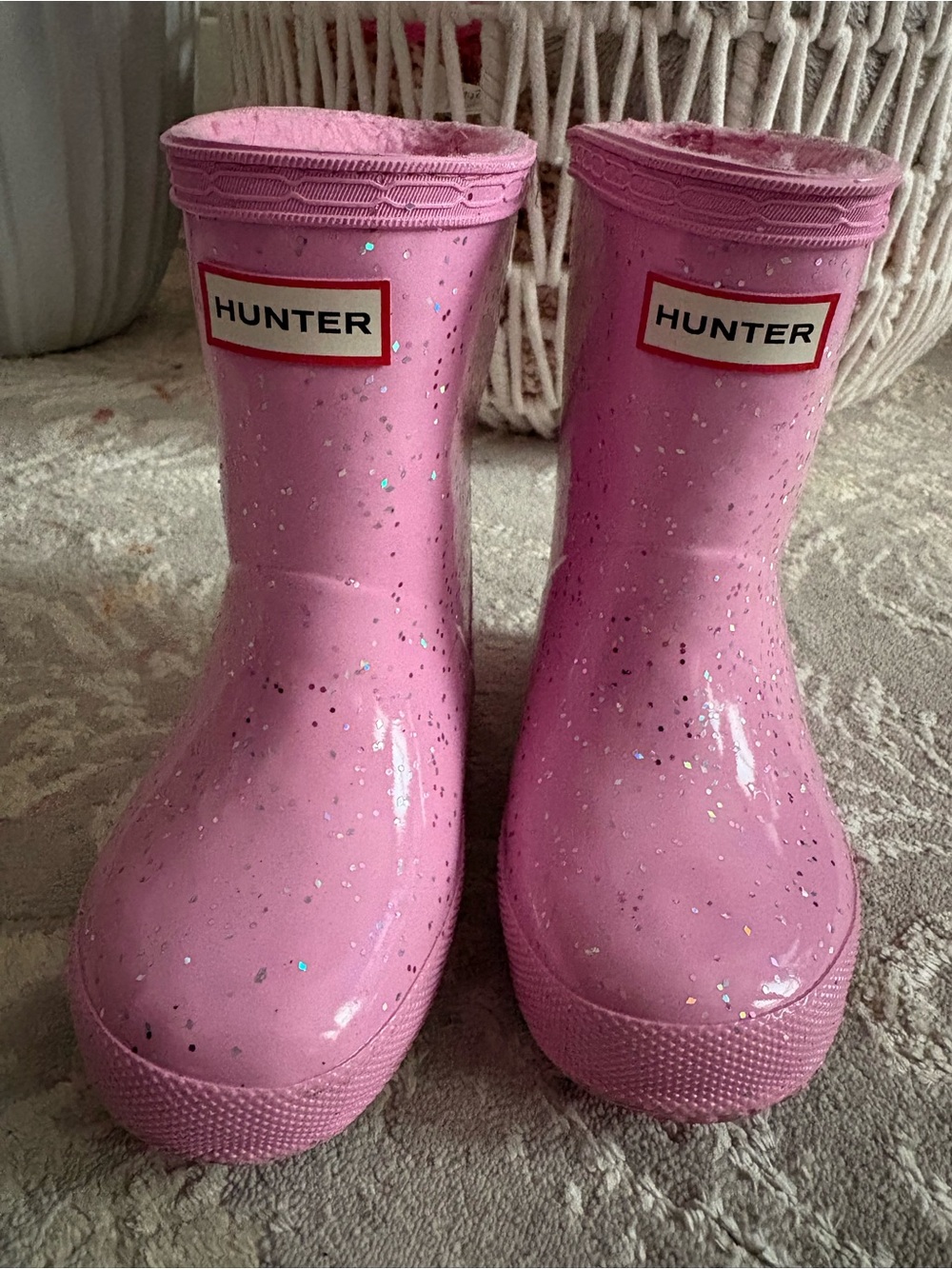 Hunter Pink Glitter Kids Rain Boots